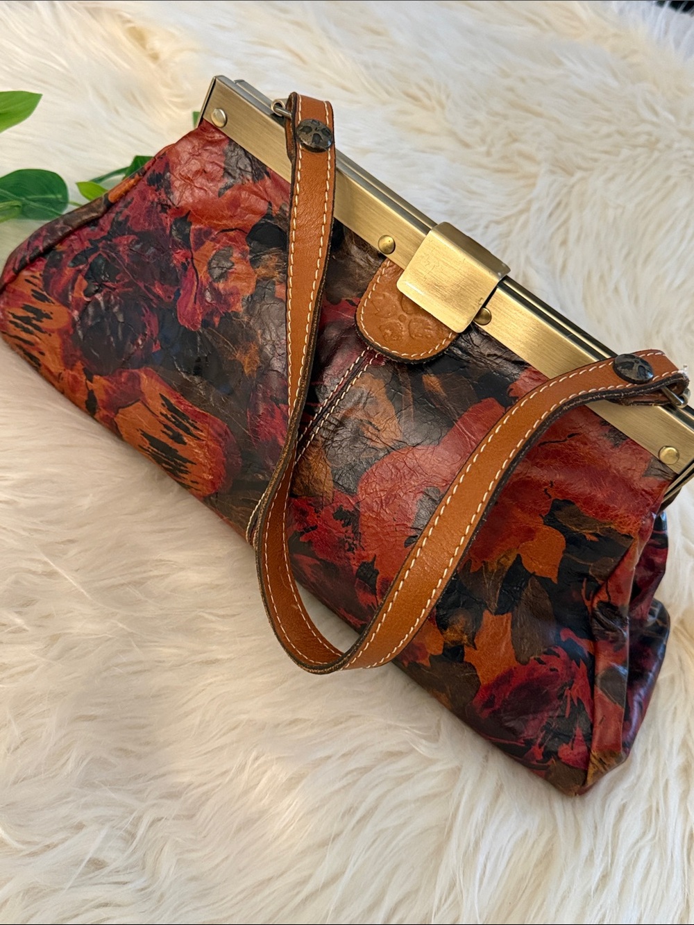 Patricia Nash Genuine Leather Frame-Top Multi-Color Floral Shoulder Bag🔥